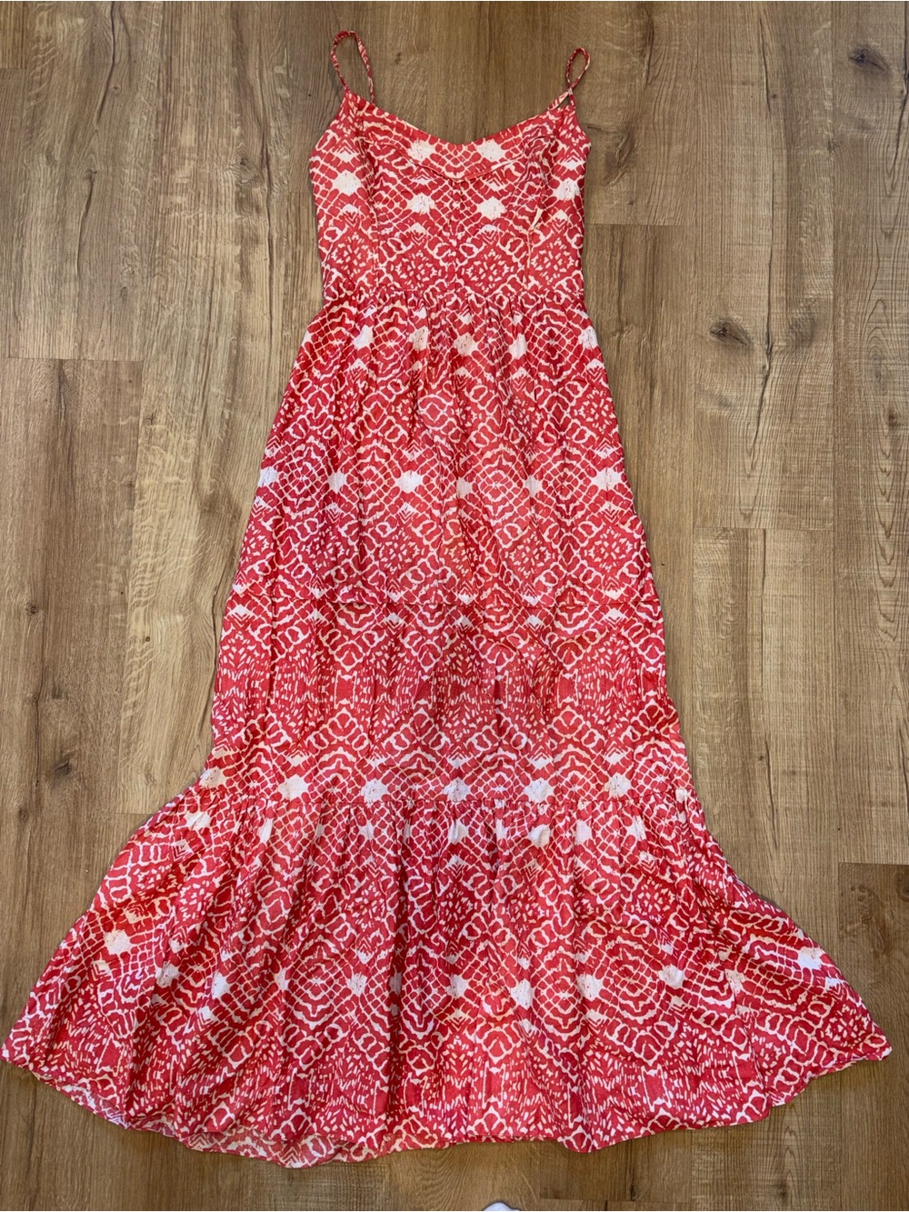 Betsey Johnson ‘Amazing Aztec’ Coral Patterned Spaghetti-Strap Maxi Dress Sz 4